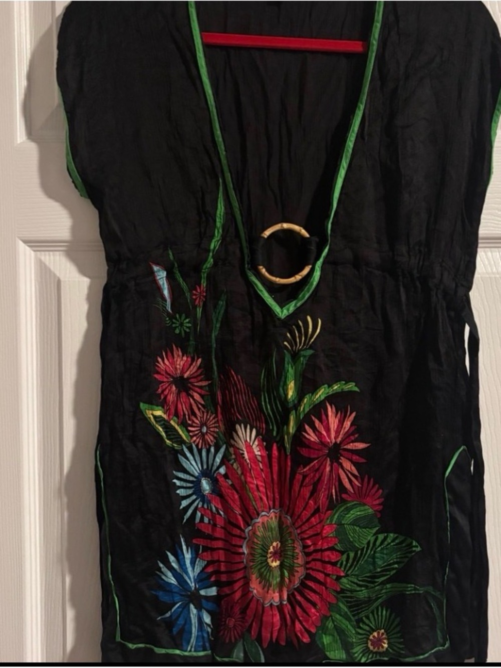Bebe Black Tunic with Colorful Floral Embroidery